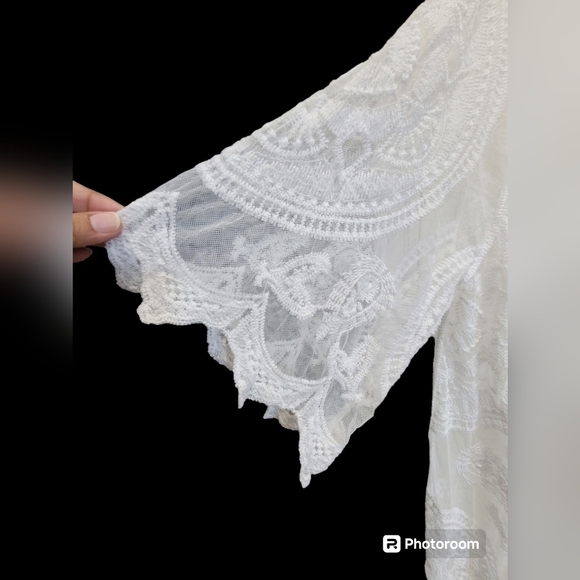 One Size Cream 3/4 Sleeve Kimono with Tie String - Picture 3 of 5